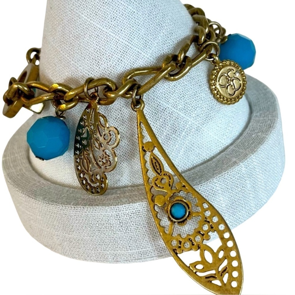 Jessica Simpson Gold and Turquoise Charm Bracelet
